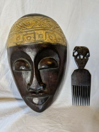 Timorese Warrior Mask Carved Wood Indonesia With Elephant Pick