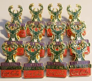 Vintage 1994 Milwaukee Bucks Logo Coca Cola Of 12 Lapel Hat Pins