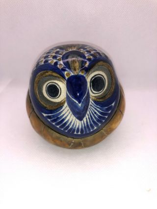 Vintage Mexican Ceramic & Brass Copper Owl Hand Crafted Pottery