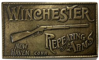 Winchester Repeating Arms Belt Buckle Men’s Vintage 1970s Brass Haven Conn