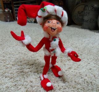 Annalee 2008 9 " Red Peppermint Twist Elf Open Eyes Mouth 501208 W/ Mfr.  Tag