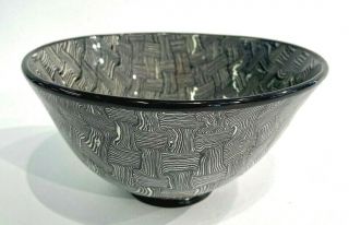 Studio Pottery Unknown Artist Black White Hatchmarked Bowl Handmade Ceramics