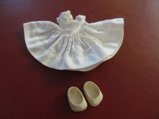 Vintage Madame Alexander - Kins White Doll Dress And Shoes
