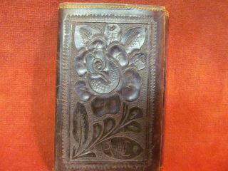 Antique Vintage Tooled Leather Billfold Wallet With Floral Designs