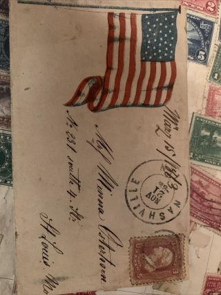 Scott 65 Early Us Stamp 3c Washington.  1861 - 62.  Black Cancel.  On Envelope