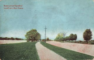 Vintage 1908 Postcard Boulevard,  Speedway Lowell Auto Race Course Color Photo