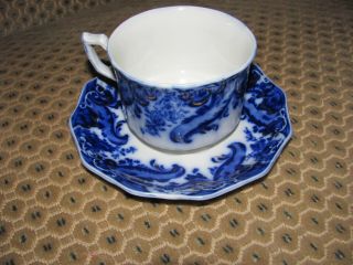 Grindley Argyle Flow Blue Cup And Saucer 1800s