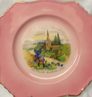 Royal Winton Grimwades Stratford - On - Avon Church Souvenir 8 " Plate Pink Square