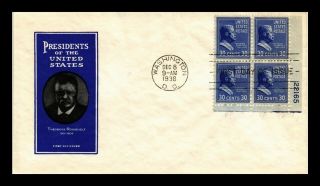 Dr Jim Stamps Theodore Roosevelt Fdc Plate Block Scott 830 Ioor Cachet Us Cover