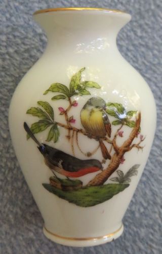 Herend Rothschild Bird Hand - Painted Round Neck Miniature Vase