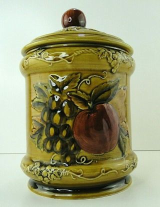 Lefton Vintage Geo Z 4131 Canister Jar Apple Grape Pear Design 9” X 6.  5”round