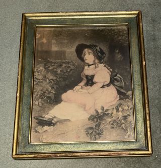 Vintage Framed Print Of Young Child In A Garden