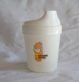 Vintage Tommee Tippee 4 Oz.  Bear White Sippy Cup W/lid Made In Usa