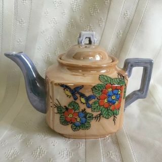 Japanese Vintage Teapot Handpainted With Birds And Flowers.  Porcelain.  Ceramic.