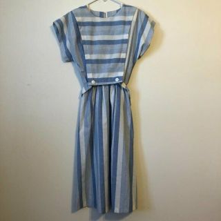 Vintage Blue White Stripe Dress Miss Oops Size 10 Casual Cotton