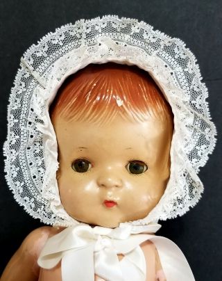 Intage White Nylon And Lace Baby Bonnet For Large Baby Dolls 20 " Plus
