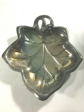 Vintage Silver - Plated Grape Leaf Candy Dish Made In Hong Kong 6.  5 " X 6 "
