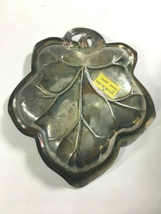 Vintage Silver - plated Grape Leaf Candy Dish Made in Hong Kong 6.  5 