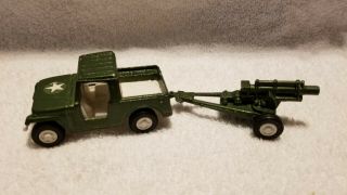 1969 Tootsietoy Army Jeep W/ Howitzer Cannon Vintage Rare Military Metal Diecast