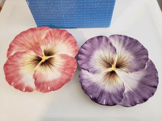 Set Of Two Fitz & Floyd Halcyon Pansy Snack Plates