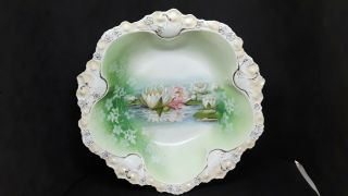 Rs Prussia Serving Bowl Reflecting Water Lilies 11” Mold 53
