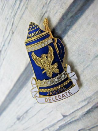 Maine Jaycees Vintage Delegate Beer Stein Mug Blue Enameled Lapel Pin