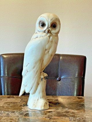 Vintage Rare Large 16.  5 " Tall Statue Figurine Ceramic Polished Owl Signed By Art