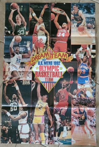 Vintage 1992 Barcelona U.  S.  Mens Olympic Basketball Poster Dream Team Folded