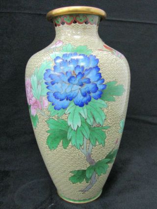 Vintage Jingfa Multi - Color Floral Butterfly Motif Brass Cloisonne Vase