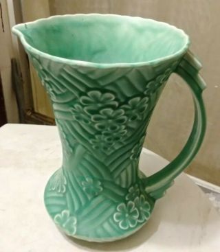 Rare Sylvac England Green Art Deco Style Floral Pitcher Jug Vase No 232