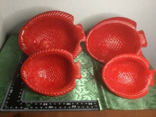 4 Baum Bros Style - Eyes Red Ceramic Fish Plate/platter Set Rare