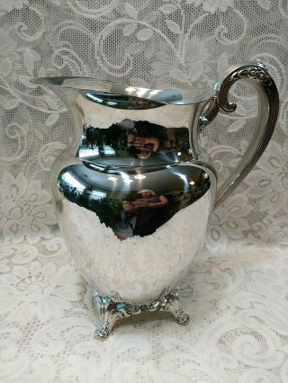 Vintage Oneida Silver - Plated 2 Qt Footed Beverage Pitcher Ice Lip - Usa - Park Lane