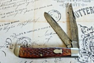 Vintage Schrade Walden Ny Usa Imitation Jigged Bone 2 Blade Trapper Knife