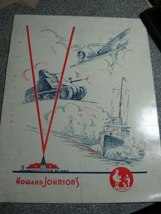 Vintage 1940s Howard Johnsons Menu W Victory Cover Wwii & Map Maine To Florida