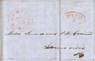 1851 Stampless Fls Paid 3 Woodville,  Mississippi To Louisville,  Ky Bayou Sara La