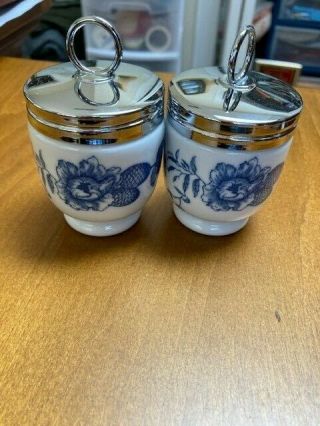 Royal Worcester (set Of 2) Egg Coddlers Rhapsody Pattern - Blue And White