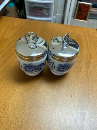 Royal Worcester (set of 2) Egg Coddlers Rhapsody Pattern - Blue and White 2
