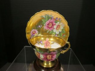 Rosina Bone China England Cup Saucer Gold Background Pink Purple White Flowers