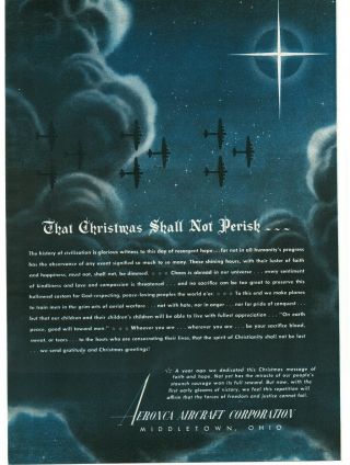 1943 Aeronca Aircraft Corp Wwii Christmas Message Of Hope Vintage Print Ad