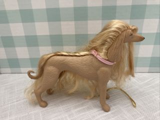 Barbie Pets Glam N Groom Lacey Dog Blonde Afghan Hound With Collar So Cute