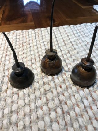 Set Of 3 Vintage Mini Oil Cans Thumb Pumps With Spout