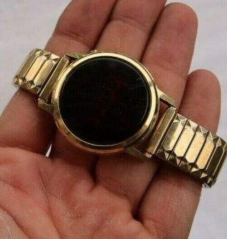 Rare Vintage Timeband Led Lcd Watch Wristwatch Gold Tone Red Face Digital Look