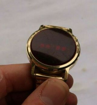 RARE Vintage Timeband LED LCD Watch Wristwatch Gold Tone Red Face Digital LOOK 2