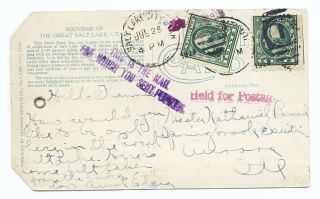 Us 1927 Ppc Tag Mail Cover 498e Booklet Stamps Hold For Postage Salt Lake Utah