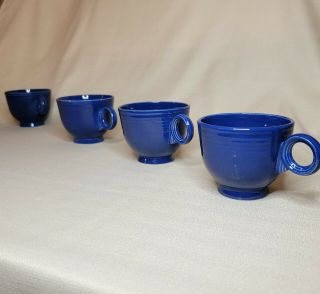 4 Vintage Fiesta Fiestaware Teacups In Cobalt Blue Homer Laughlin O Ring Tea Cup
