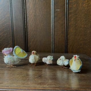 5 Vintage 1950’s Easter Chenille Chicks - Made In Japan