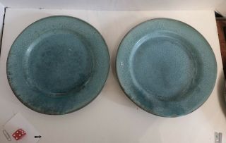 2odbxa Pair Matte Green Arts And Crafts Style Large Decorative Plates 10 Inch