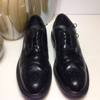 Vtg American Gentlemen Black Leather Wingtip Dress Oxfords Size 11 B