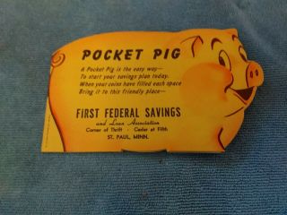 Vintage First Federal Savings St Paul Minnesota Pocket Pig Dime Saver Book