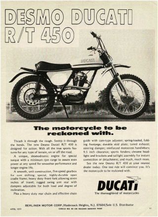 1971 Ducati Desmo R/t 450 Motorcycle Vintage Print Ad
